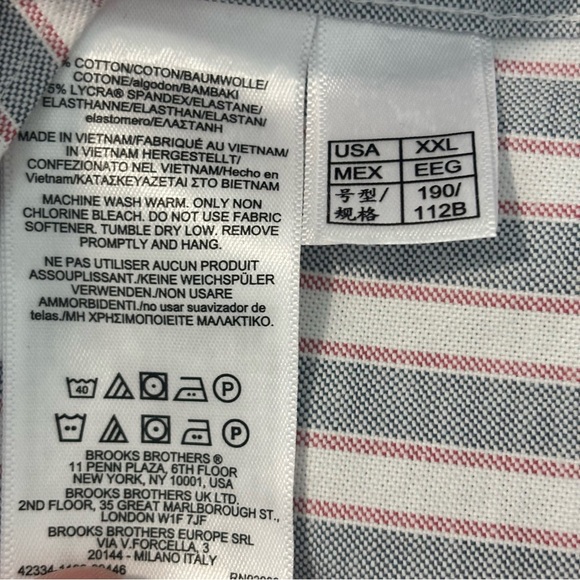 Mens Brooks Brothers Men’s XXL Button Down Dress Shirt Blue White Striped - Picture 5 of 5